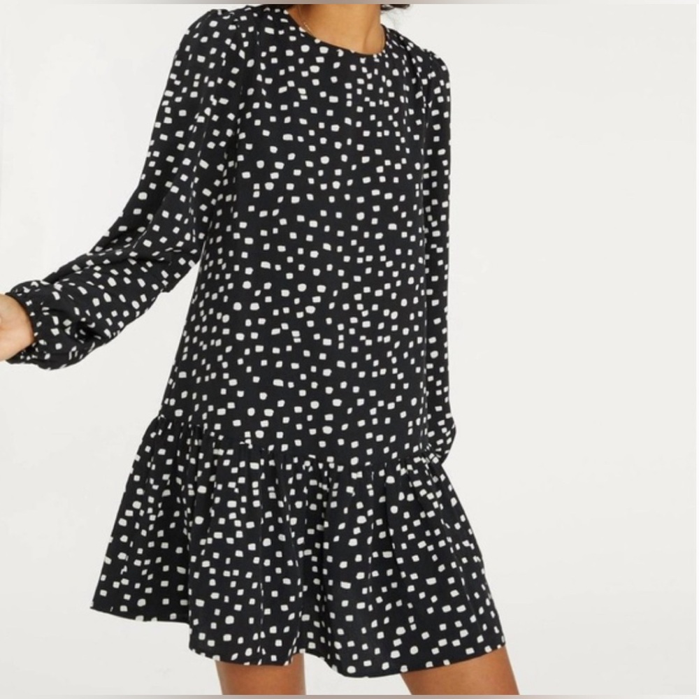 Sanctuary Chic Mini Babydoll Dress - Black/White Geo Polka Dot‎ Print Sz Small